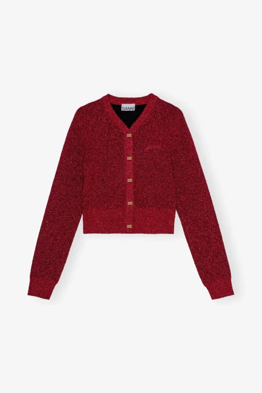 GANNI Festklær | Strikkeplagg<Red Sparkle Short-cardigan RacingRed