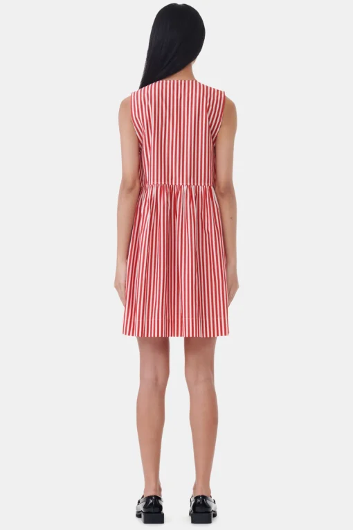 GANNI Kjoler<Red Stripe Cotton Mini Bow Tie-kjole BarbadosCherry