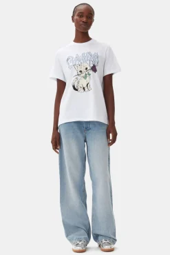 GANNI T-skjorter | Topper<Relaxed Cat T-skjorte BrightWhite