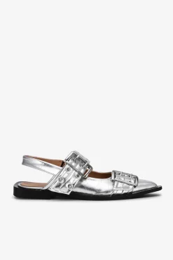 GANNI Sko | Ballerinasko<Metallic Feminine Buckle-ballerinasko Silver