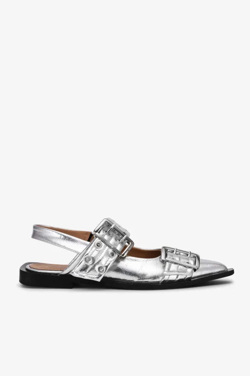 GANNI Sko | Ballerinasko<Metallic Feminine Buckle-ballerinasko Silver