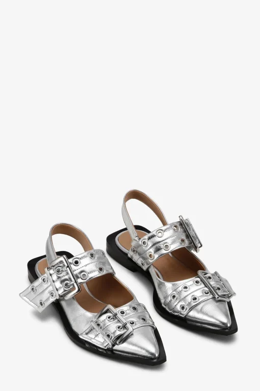 GANNI Sko | Ballerinasko<Metallic Feminine Buckle-ballerinasko Silver