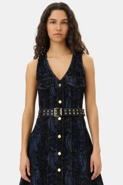 GANNI Ganni Exclusives | Sett<Snake Print Denim Midi-kjole Indigo