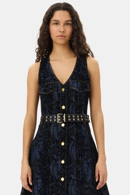 GANNI Ganni Exclusives | Sett<Snake Print Denim Midi-kjole Indigo