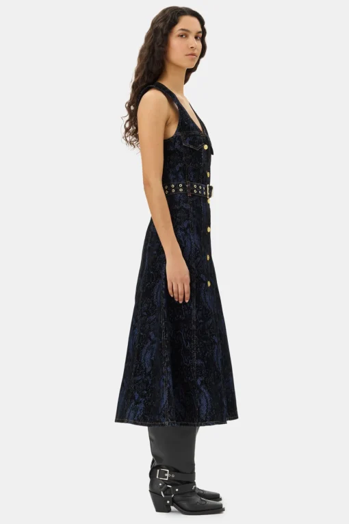 GANNI Ganni Exclusives | Sett<Snake Print Denim Midi-kjole Indigo
