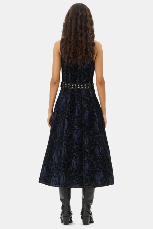 GANNI Ganni Exclusives | Sett<Snake Print Denim Midi-kjole Indigo