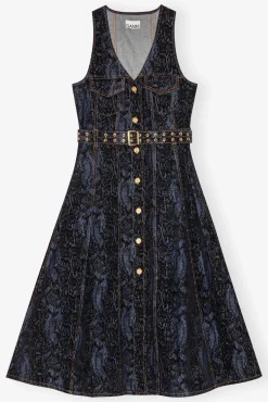 GANNI Ganni Exclusives | Sett<Snake Print Denim Midi-kjole Indigo