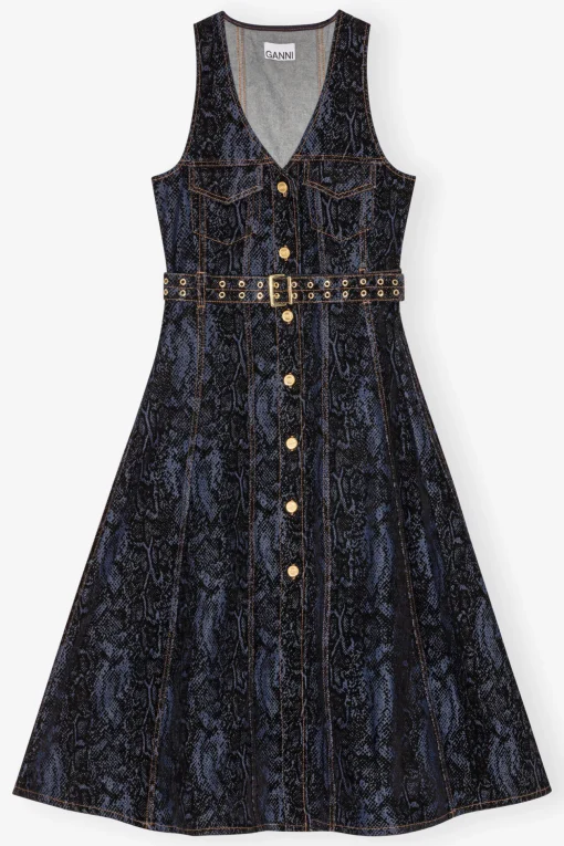 GANNI Ganni Exclusives | Sett<Snake Print Denim Midi-kjole Indigo
