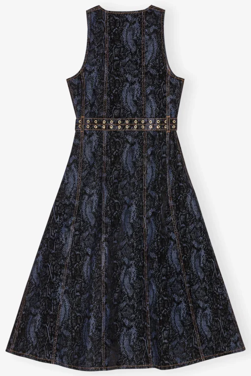 GANNI Ganni Exclusives | Sett<Snake Print Denim Midi-kjole Indigo
