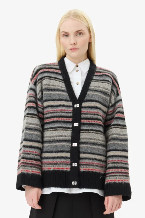 GANNI Strikkeplagg<Stripe Boxy-cardigan Phantom