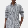 GANNI Ganni Exclusives | Topper<Stripe Cotton Oversized Tie String-skjorte Black