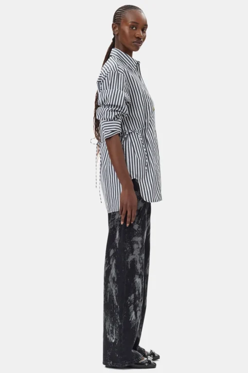 GANNI Ganni Exclusives | Topper<Stripe Cotton Oversized Tie String-skjorte Black