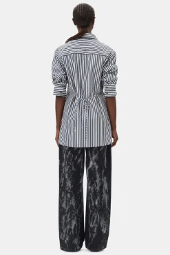 GANNI Ganni Exclusives | Topper<Stripe Cotton Oversized Tie String-skjorte Black