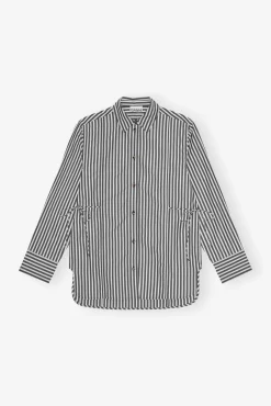 GANNI Ganni Exclusives | Topper<Stripe Cotton Oversized Tie String-skjorte Black