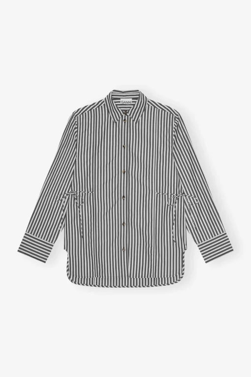 GANNI Ganni Exclusives | Topper<Stripe Cotton Oversized Tie String-skjorte Black
