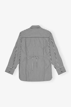 GANNI Ganni Exclusives | Topper<Stripe Cotton Oversized Tie String-skjorte Black