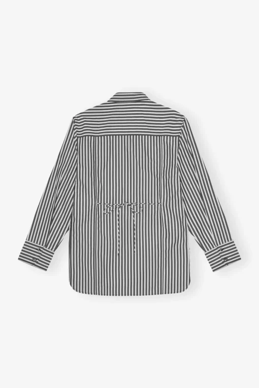 GANNI Ganni Exclusives | Topper<Stripe Cotton Oversized Tie String-skjorte Black