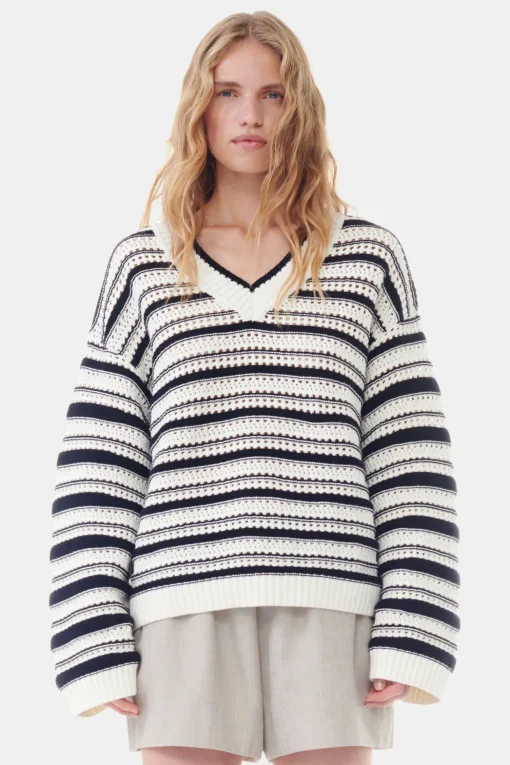 GANNI Strikkeplagg<Striped V-neck-genser Multicolour