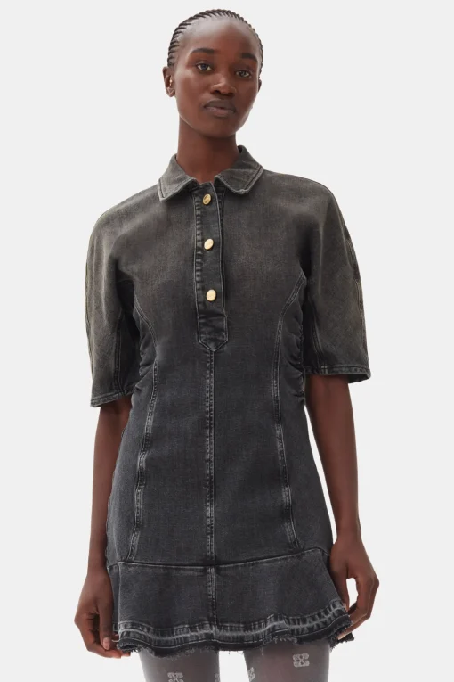 GANNI Denimklær | Kjoler<Washed Black Denim Mini-kjole WashedBlack/Black