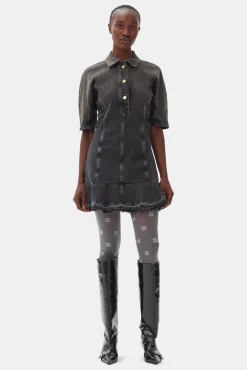 GANNI Denimklær | Kjoler<Washed Black Denim Mini-kjole WashedBlack/Black