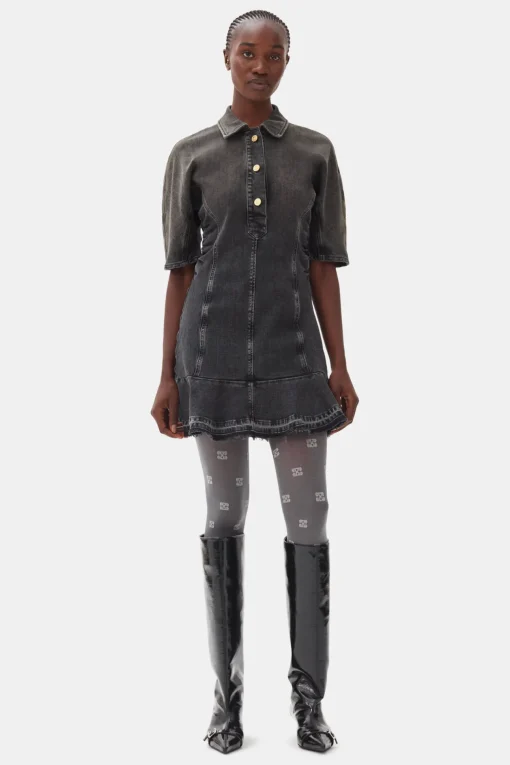 GANNI Denimklær | Kjoler<Washed Black Denim Mini-kjole WashedBlack/Black