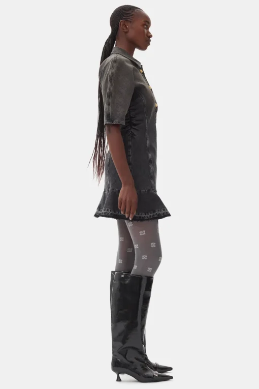 GANNI Denimklær | Kjoler<Washed Black Denim Mini-kjole WashedBlack/Black