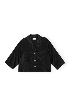 GANNI Ganni Exclusives | Sett<Washed Satin Crop Shirt Black