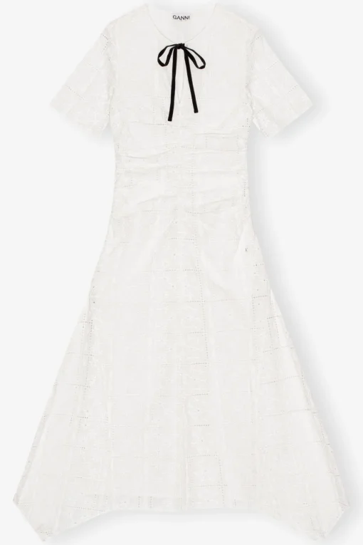 GANNI Kjoler<White Broderie Anglaise Long-kjole Egret