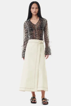 GANNI Dresstoff | Sett<White Canvas Long Wrap-skjørt SummerSand