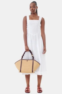 GANNI Plus Size Klær | Kjoler<White Cotton Poplin Midi Strap Smock-kjole BrightWhite