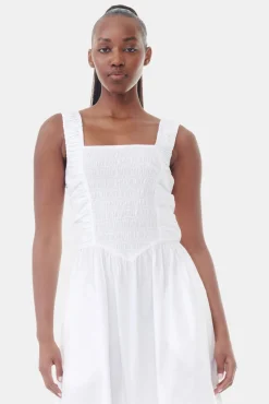 GANNI Plus Size Klær | Kjoler<White Cotton Poplin Midi Strap Smock-kjole BrightWhite