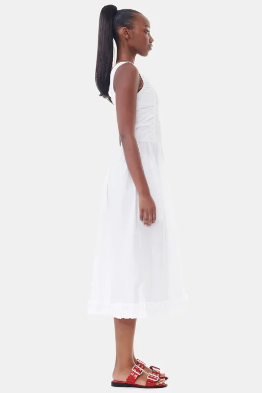 GANNI Plus Size Klær | Kjoler<White Cotton Poplin Midi Strap Smock-kjole BrightWhite