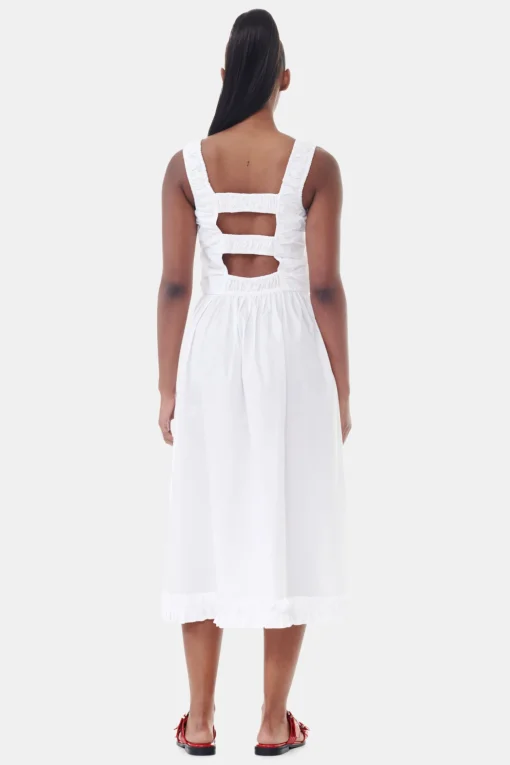 GANNI Plus Size Klær | Kjoler<White Cotton Poplin Midi Strap Smock-kjole BrightWhite