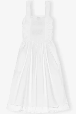 GANNI Plus Size Klær | Kjoler<White Cotton Poplin Midi Strap Smock-kjole BrightWhite