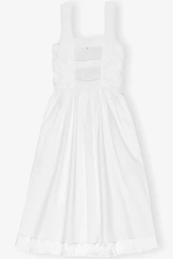 GANNI Plus Size Klær | Kjoler<White Cotton Poplin Midi Strap Smock-kjole BrightWhite