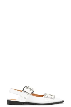GANNI Sko | Flate Sko<White Feminine Buckle-ballerinasko Egret