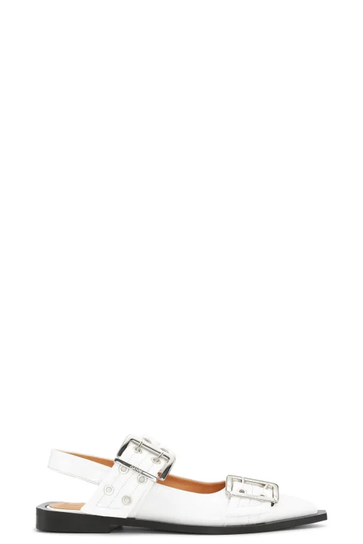 GANNI Sko | Flate Sko<White Feminine Buckle-ballerinasko Egret