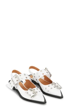 GANNI Sko | Flate Sko<White Feminine Buckle-ballerinasko Egret