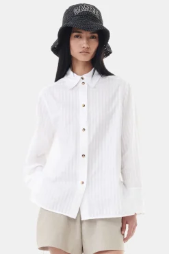 GANNI Ganni Exclusives | Topper<White Tonal Stripe Oversized-skjorte BrightWhite