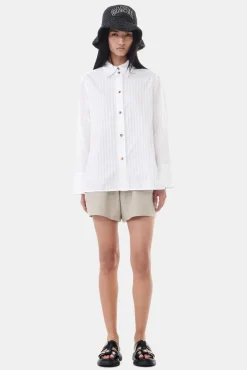 GANNI Ganni Exclusives | Topper<White Tonal Stripe Oversized-skjorte BrightWhite