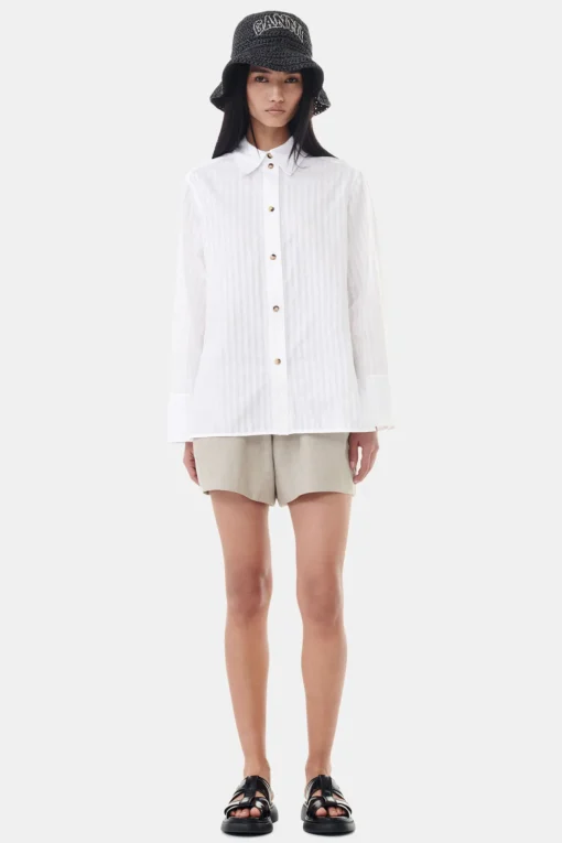 GANNI Ganni Exclusives | Topper<White Tonal Stripe Oversized-skjorte BrightWhite