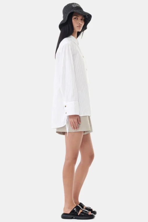 GANNI Ganni Exclusives | Topper<White Tonal Stripe Oversized-skjorte BrightWhite