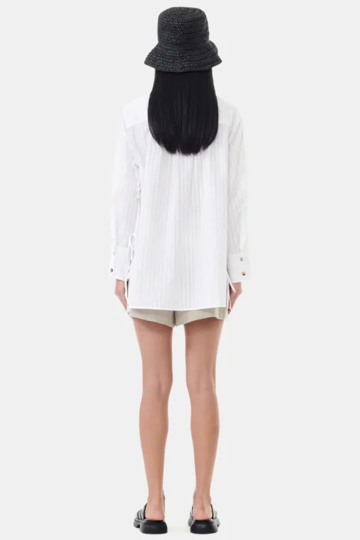 GANNI Ganni Exclusives | Topper<White Tonal Stripe Oversized-skjorte BrightWhite