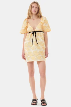 GANNI Kjoler<Yellow Botanical Jacquard Mini-kjole Flan