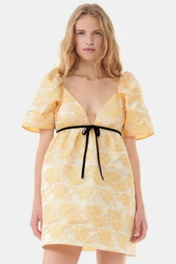 GANNI Kjoler<Yellow Botanical Jacquard Mini-kjole Flan