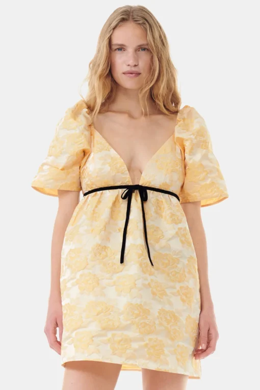 GANNI Kjoler<Yellow Botanical Jacquard Mini-kjole Flan