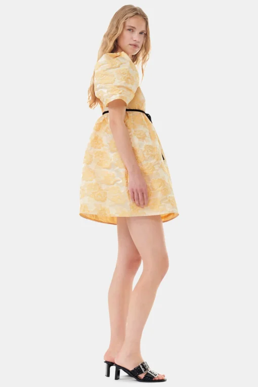 GANNI Kjoler<Yellow Botanical Jacquard Mini-kjole Flan