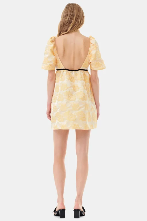 GANNI Kjoler<Yellow Botanical Jacquard Mini-kjole Flan