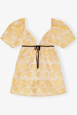 GANNI Kjoler<Yellow Botanical Jacquard Mini-kjole Flan