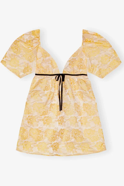 GANNI Kjoler<Yellow Botanical Jacquard Mini-kjole Flan